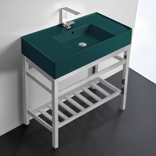 Modern Console Sink Vanity, Green Ceramic Sink, 32 Inch Scarabeo 5123-55-CON2